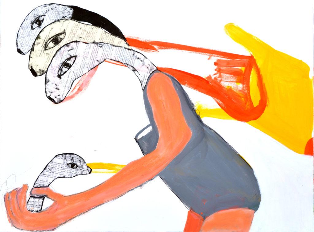 Tatana Kellner. duck duck go, acrylic and charcoal on paper, 22.25" x 30", 2021