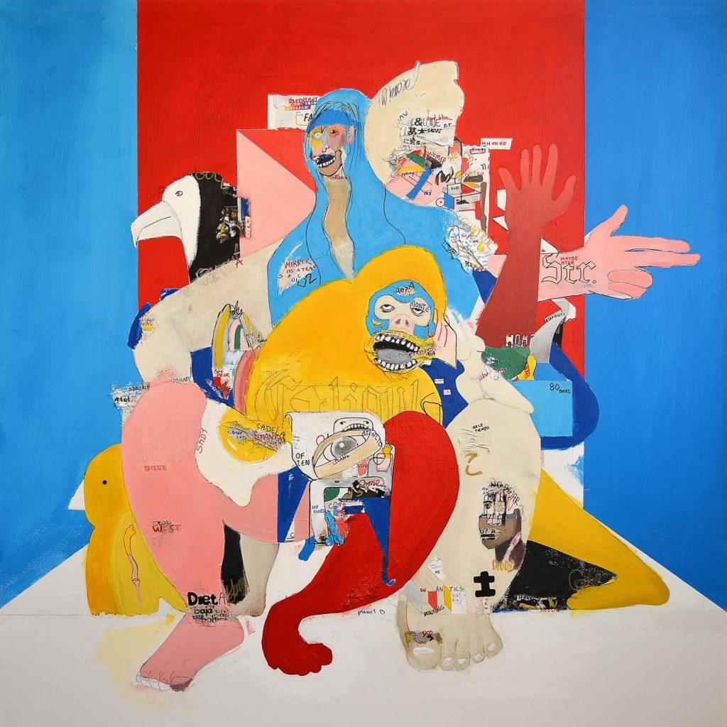 Edgar Moza Of Colors and Aches II, mixed media on canvas, 48"x48", 2022