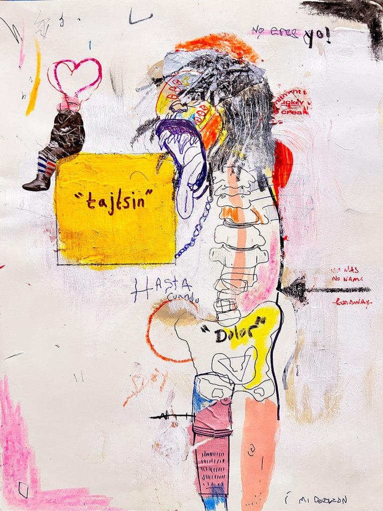 Edgar Moza Self Portrait #9, mixed media on paper, 9"x12", 2019