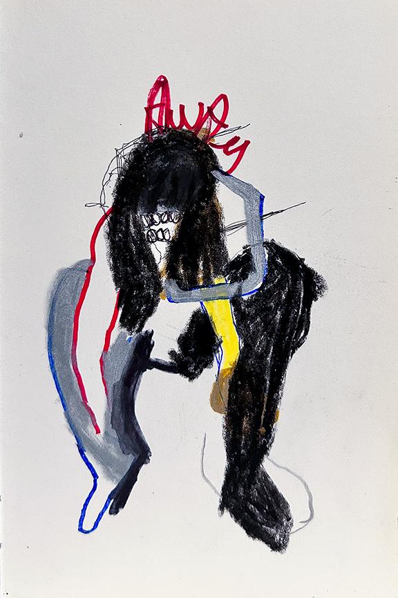 Edgar Moza Away, mixed media on paper, 4"x6", 2021