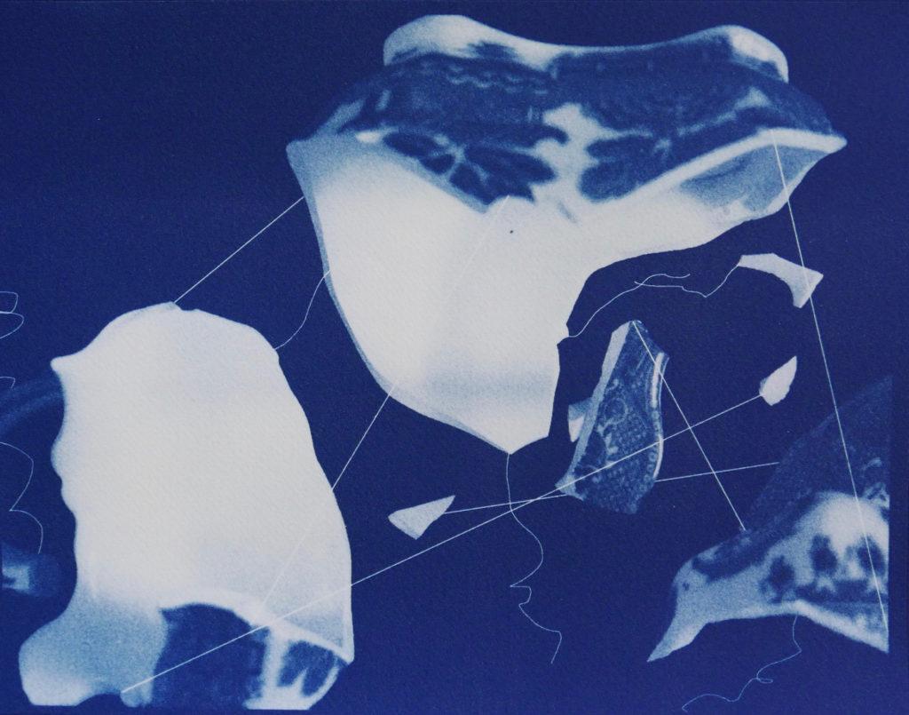 Shattered, 2021, 8.3 x 11.7 in, Cyanotype Photograph & digital illustration. Meghan Murphy